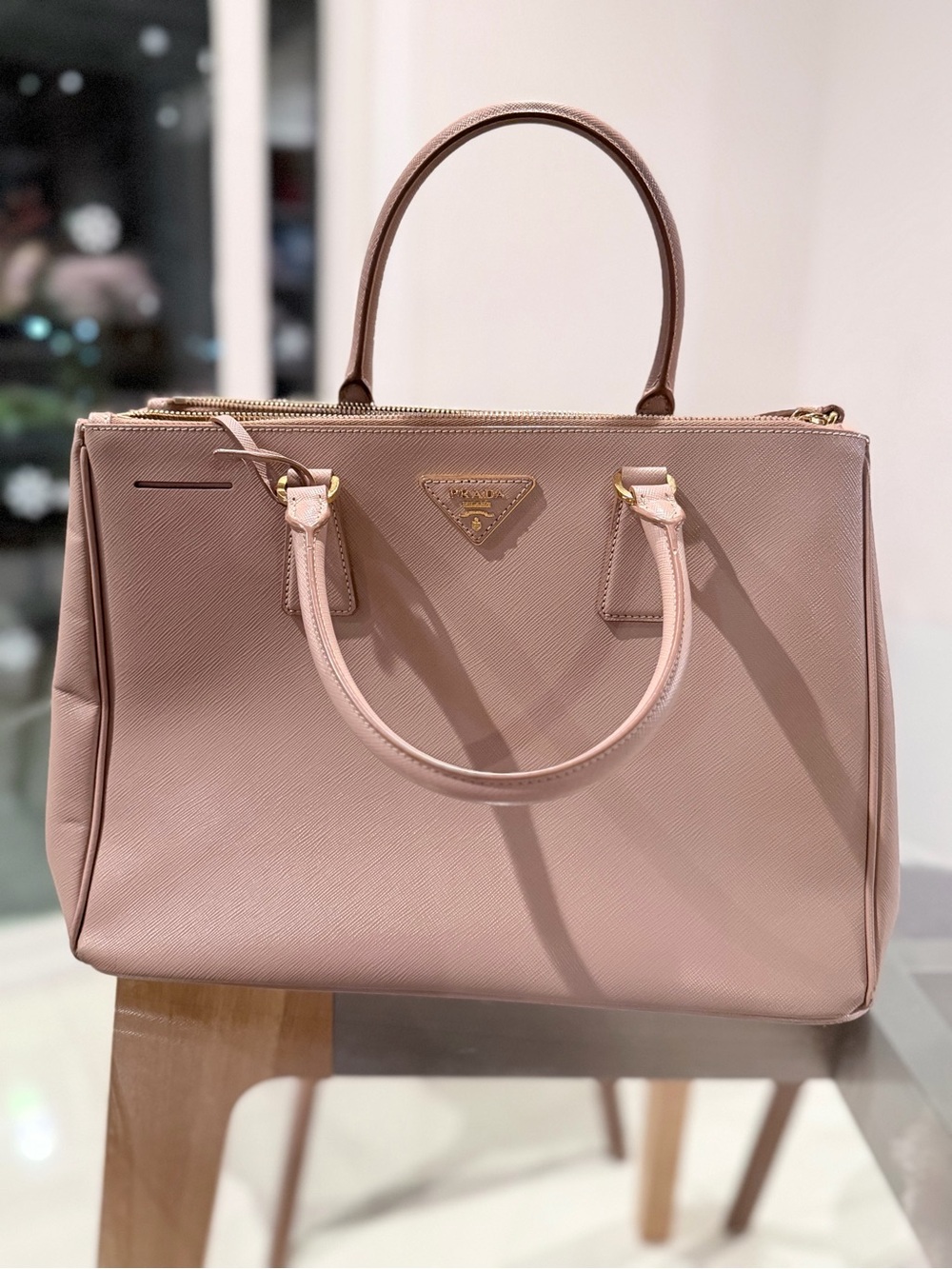 Prada Saffiano Leather Pink Satchel Tote Bag with strap